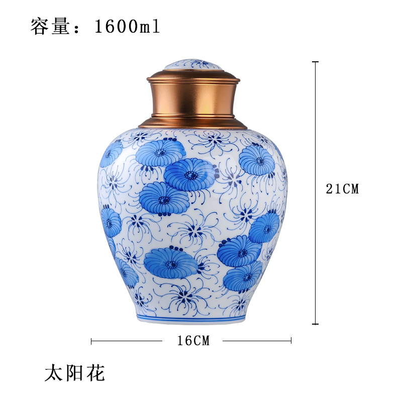 The Poly real scene of jingdezhen blue and white porcelain of high - grade ceramic seal tea jar Chinese large household moistureproof creative hand