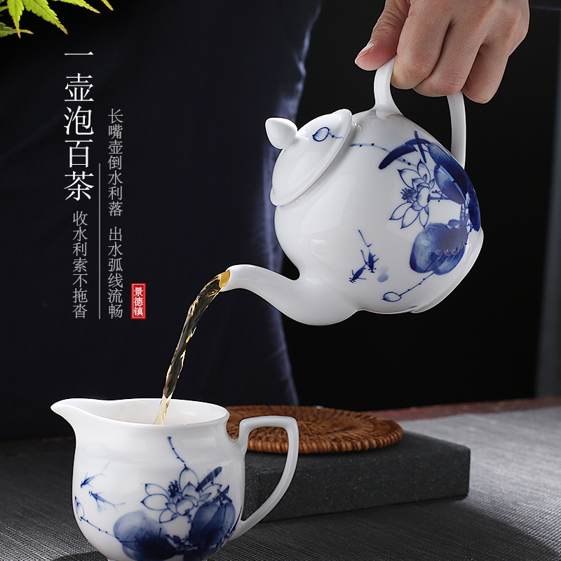 Poly real scene of jingdezhen ceramic teapot high - capacity hand - made filtering of blue and white porcelain household kung fu single pot Chinese teapot