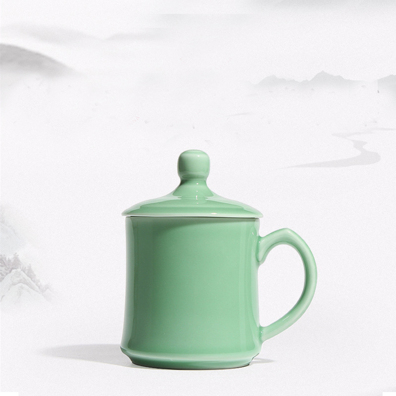 Longquan celadon ceramic cups with cover cup mark cup Chinese working and high - temperature home tea cups