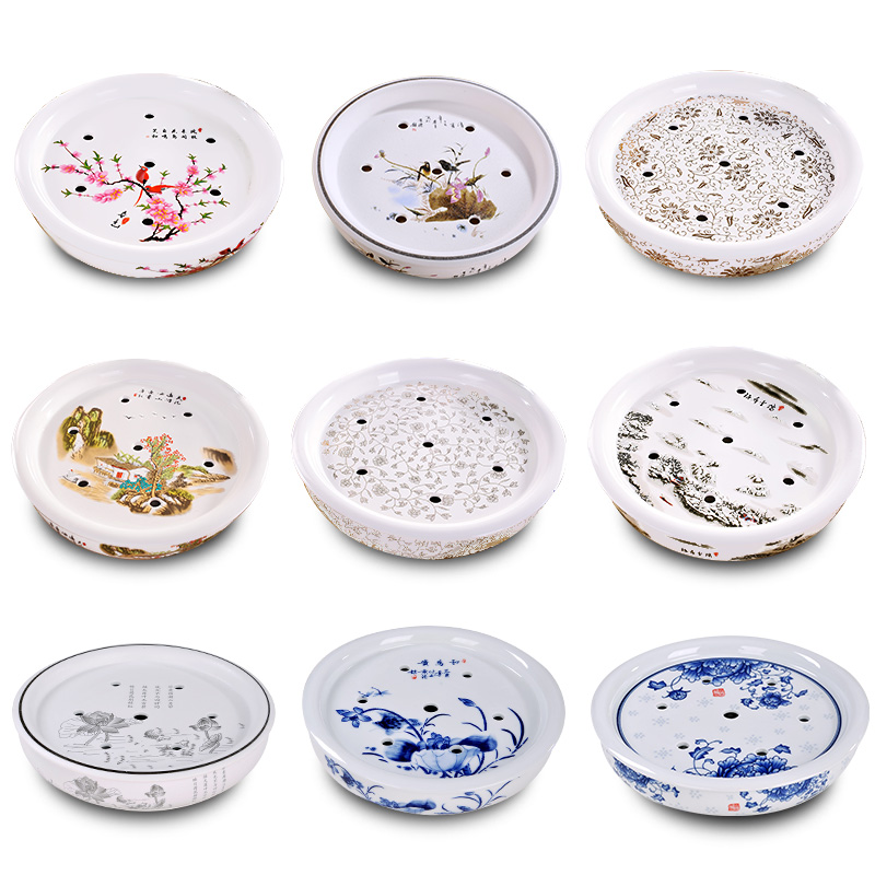 The Poly real scene ceramic round household tray was jingdezhen blue and white porcelain kung fu tea water tea tea tea desk tray