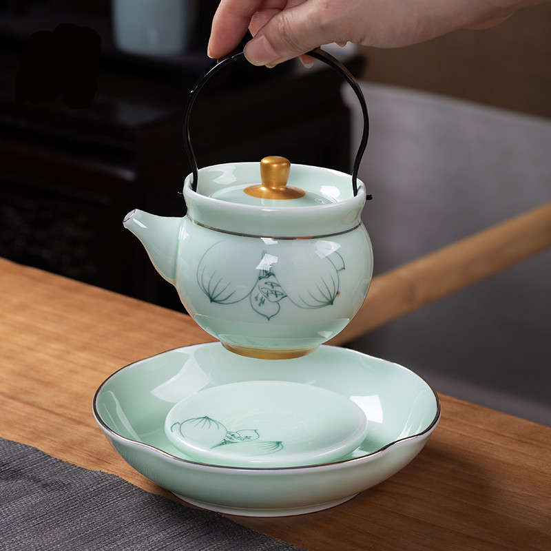 Poly real scene hand - made kung fu tea set household jingdezhen contracted tea cups of a complete set of ceramic lid