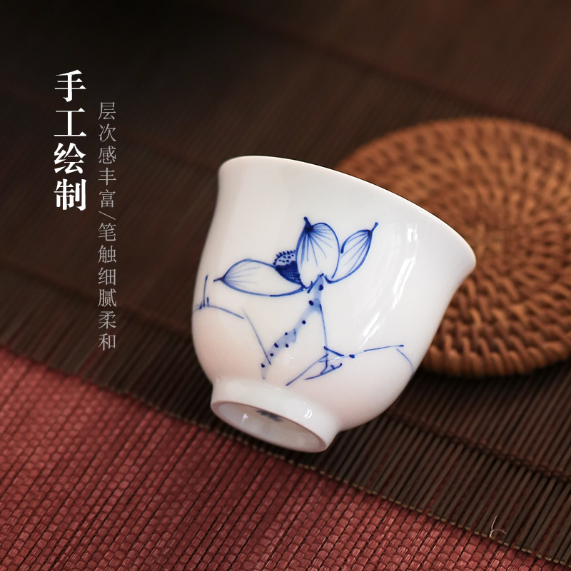 Poly real (view sample tea cup hand - made of blue and white porcelain of jingdezhen ceramic orchid kung fu tea tea set white porcelain cups, small