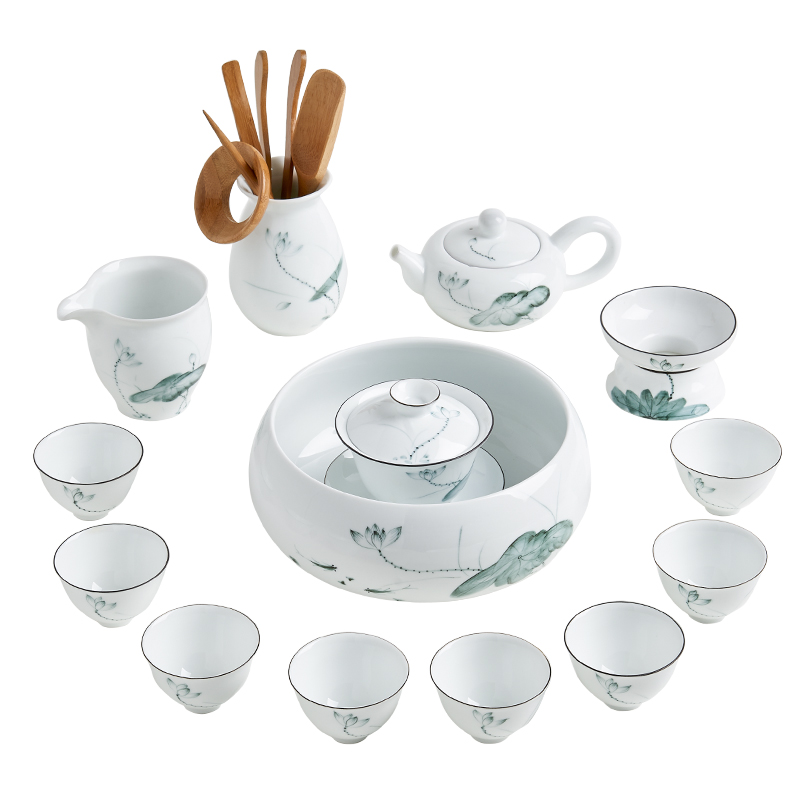 Chaoshan kungfu tea set suit household light cup high - end key-2 luxury small set of ceramic sitting room office tea tureen teapot