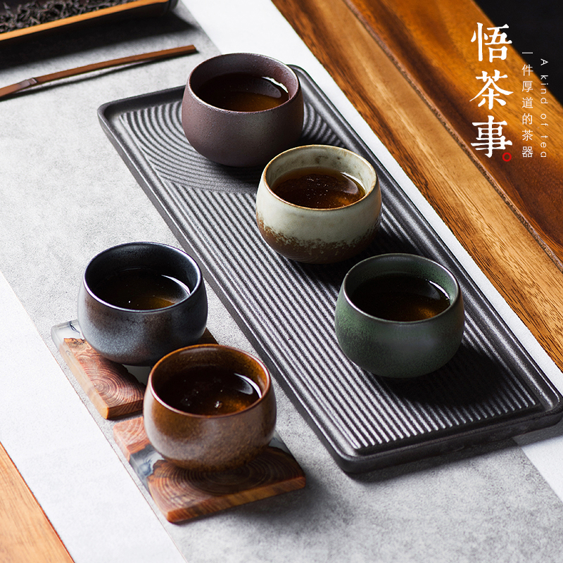 W poly real scene five ancient jun ceramic sample tea cup set coarse pottery teacup gift boxes Japanese single CPU kung fu tea set