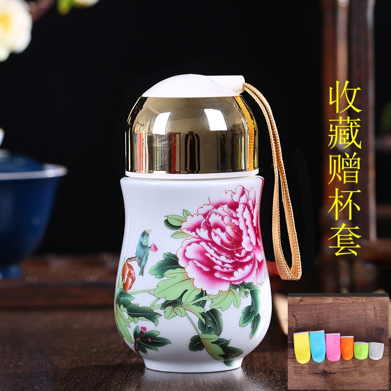 Jingdezhen ceramic vacuum cup "women with cover glass cup portable single bladder curing of blue and white porcelain cup gift mugs