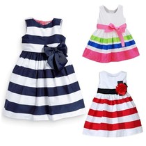 Kids 2016 Baby Girl Dress Blue And White Stripe Flower dress