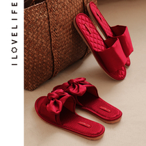 Couple wedding slippers festive red pair of non-slip spring summer autumn and winter Four Seasons dowry bride groom wedding shoes