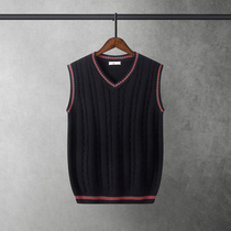 Knitted vest men spring autumn and winter trend sweater vest waistless sleeveless sweater V collar thick color