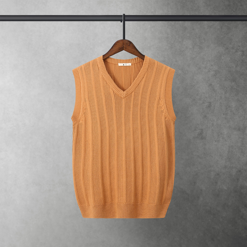 Spring and autumn men's sleeveless sweater knitted vest V-neck slim fit trendy vest youth striped wool vest winter