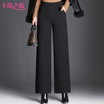 Middle-aged womens winter mother pants wool wide leg pants nv zhang ku fall stripes middle-aged and elderly people pants dong kuan