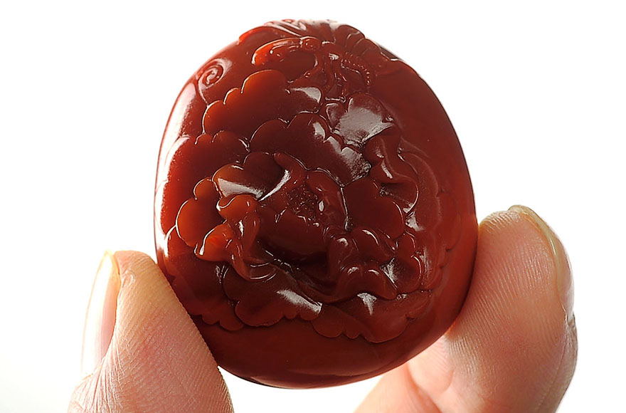 34.410克 美品苏工柿子红【荣华富贵】南红玛瑙吊坠