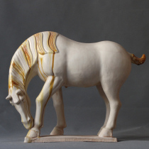 Tang Sancai antique ceramic gnawing horse drinking water horse art decoration gifts home furnishings antique antique collection