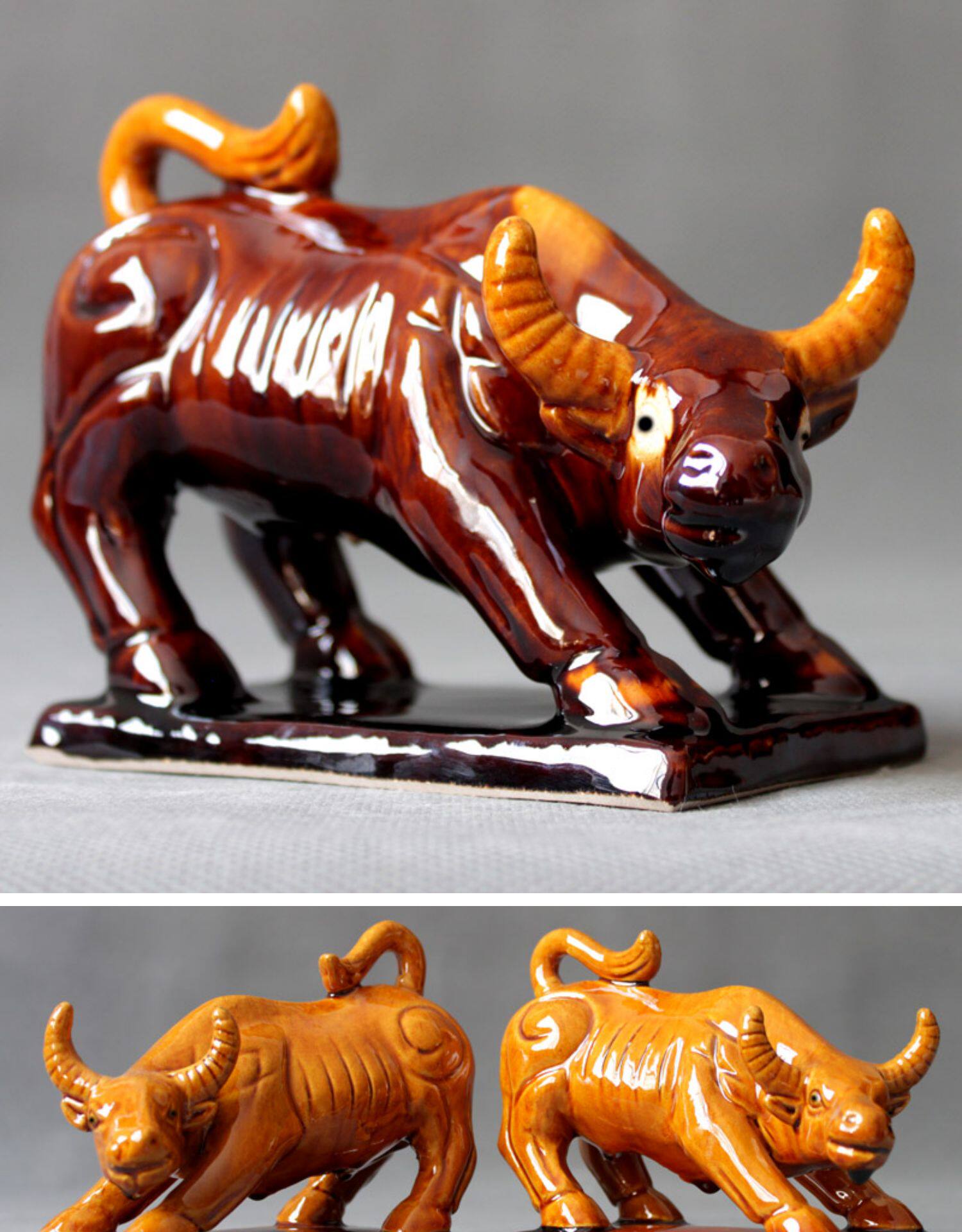 华尔街牛陶瓷牛摆件风水招财镇宅工艺品黄牛红牛唐三彩陶瓷生肖牛