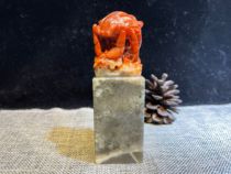 Lao Stone Boutique Crab Seal Pendulum with Shoushan Stone Stone Sculpture Seal Engraving of the Tian Huang Yaan Green and Tian