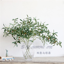 Simulation Olive Branch Olive Leaf Winter Green Fruits Single Olive Fruit Tree Branches Decoration Plant Vases Decorate Fruit Branches