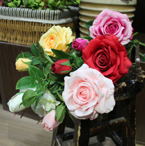 Simulation single-headed rose single branch with Bud big flower rose vase decorative flower arrangement accessories simulation rose fake flower