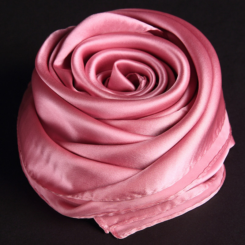 真丝丝巾缎面2018新款春季百搭纯色长款桑蚕丝围巾杭州丝绸春秋女_折2