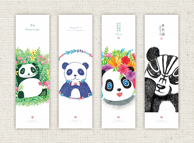 小林创意/原创手绘大熊猫盒装书签卡片24枚入礼品装