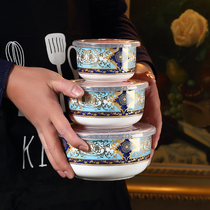 Household food ceramic refrigerator fresh bowl sealed with lid office worker lunch box lunch box kitchen porcelain bowl storage box