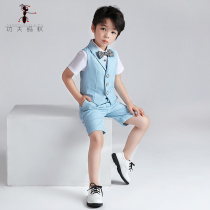 Graduation childrens blue vest pants short sleeve white shirt four-piece summer performance suit set boy L21156