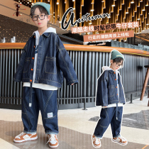 Spring and Autumn boys denim suit soft denim shirt casual pants two-piece set autumn Net red tide BB21395
