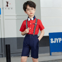 Boys performance clothing white shirt suit shorts set bow tie three-piece set childrens host dress L21109