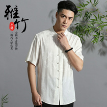 Mulberry silk Tang suit mens short sleeve T-shirt summer thin young and middle-aged casual half-sleeve Chinese style mens slim tradition