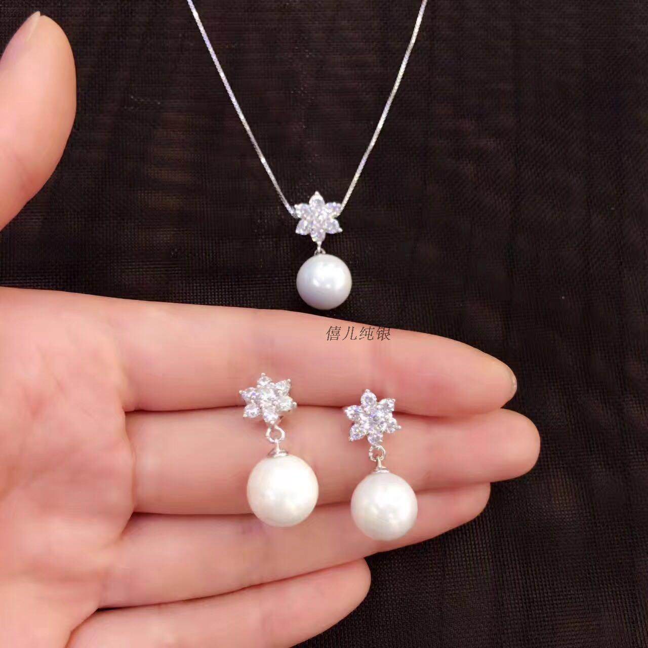 僖儿纯银名媛公主气质小花水晶钻珍珠耳环耳饰吊坠七夕情人节礼物