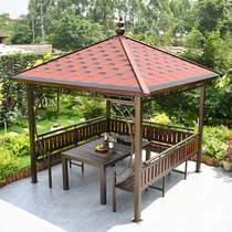 Asphalt tile pavilion outdoor courtyard solid wood Villa cabin hexagon garden shed anti-corrosion Wood modern assembly Pavilion
