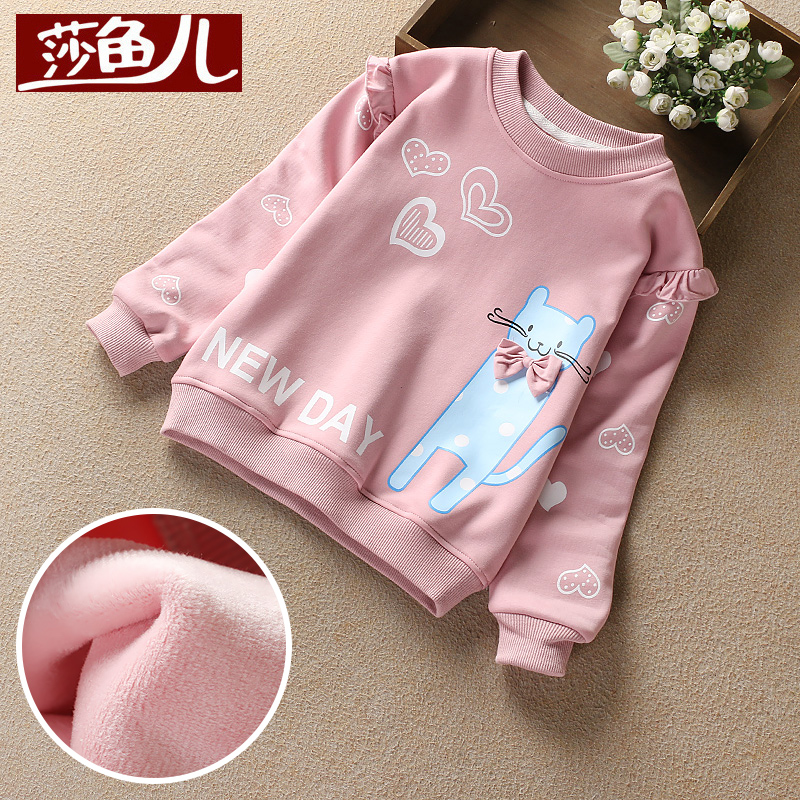 Girls thick T-shirt 2021 new autumn and winter in the big children's velvet thickened Foreign school T-shirt children's base shirt baby top