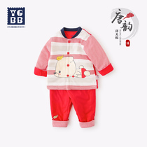 Inglébebe flagship store baby red suit for New Years year wear thin clip cotton clothes baby autumn clothing two sets