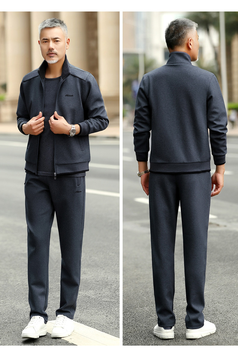 春秋中老年运动套装男休闲服三件套春秋爸爸装大码中年男士运动服