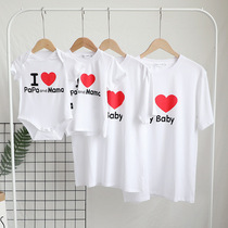 A family of three parent-child t-shirt summer parent-child love short-sleeved 2021 summer new year-old photo baby climbing suit