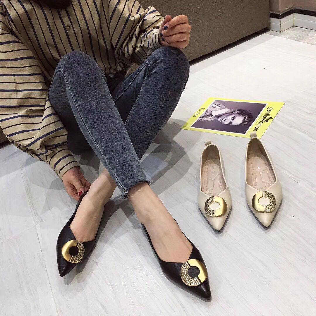 2020夏季浅口单鞋女平底仙女百搭网红鞋圆扣时尚方头软底女鞋