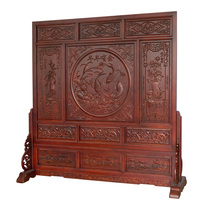 Dongyang woodcarving has more than one year solid wood partition screen Chinese antique camphor wood double-sided carving seat screen insertion screen