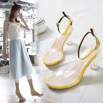 Transparent lined with sandals womens summer 2022 new Korean version fairy little frescoed thick heel heels girl high heel shoe woman