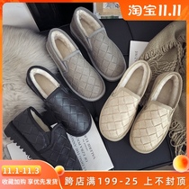 Winter Harajuku lazy bread cotton shoes a pedal plus velvet students warm men and women non-slip waterproof leather snow boots