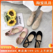 Spring single shoes women 2021 New Joker Korean version round head flat laddy shoes cross strap ballet soft sole womens shoes