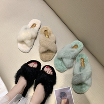 Gross Wool Slippers Female Net Red 2022 Autumn Winter New Plush Outwear Exploits Furry Fashion Pregnant Woman Semi-Drag Sandals