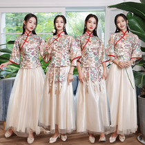 Out of the rental 2021 new evening dress slim long sleeve Chinese retro bridesmaid dress sister girlfriends group performance toast