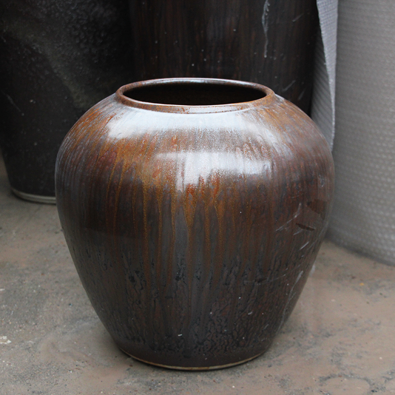 高温陶瓷土陶罐落地家居装饰花瓶花器三件套粗陶摆件