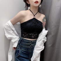 2021 summer new beauty back net red burst style lace halter neck small vest outside with suspenders inside with black top women