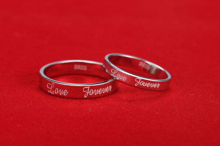 s925纯银英文情侣戒指男女开口学生日韩潮人单身食指小指环 刻字