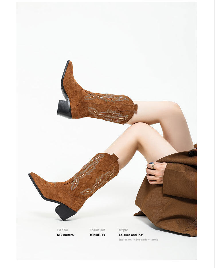 Sue's Embroid Women Cowboy Western Boots Leather Boots 