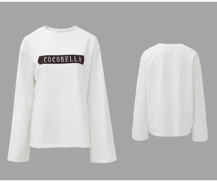 cocobella白色长袖t恤女新款韩版潮宽松喇叭袖字母上衣te649