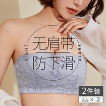 Strapless underwear womens big breasts show small super thin summer anti-sagging gathering non-slip large size chest wrap breast bra