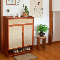 Nordic entrance living room cherry wood rattan door shoe cabinet entry porch cabinet home pure solid wood storage cabinet