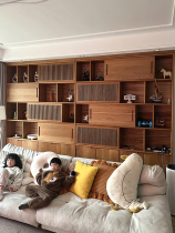Nordic all solid wood cherry wood bookcase combination display stand Japanese minimalist living room full wall bookcase custom locker