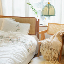 Nordic pure solid wood black walnut cherry double bed modern minimalist 1 5 m 1 8 m rattan bed can be customized