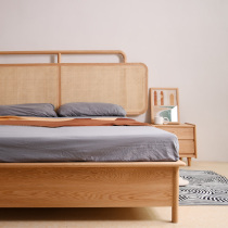 Modern Japanese red oak cherry wood bed air pressure storage box retro rattan bed 1 8m double bed